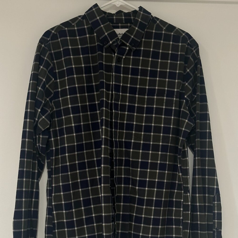 Goodfellow & Co Slim Fit Plaid Button Down Shirt Men’s Large Green Navy Casual
